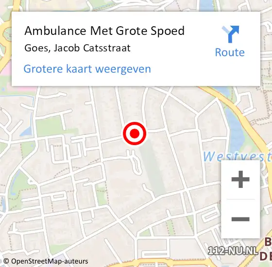 Locatie op kaart van de 112 melding: Ambulance Met Grote Spoed Naar Goes, Jacob Catsstraat op 28 juli 2016 02:07