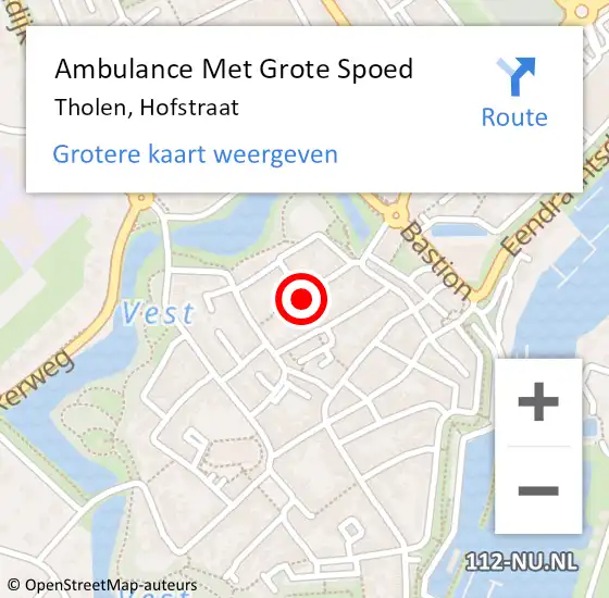 Locatie op kaart van de 112 melding: Ambulance Met Grote Spoed Naar Tholen, Hofstraat op 28 juli 2016 02:08