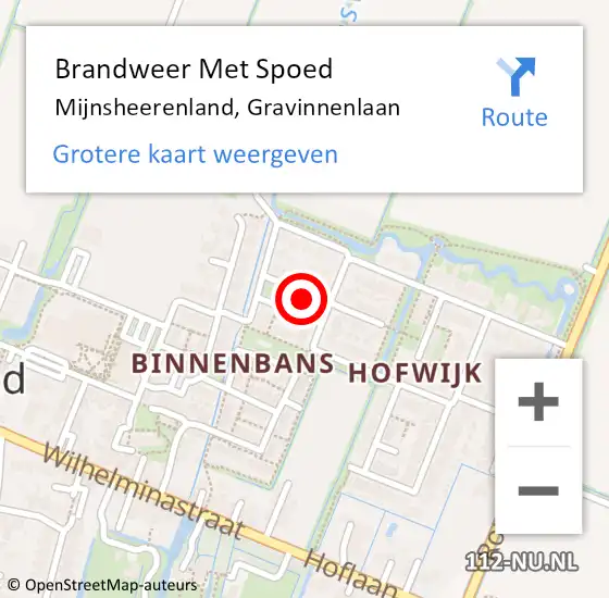 Locatie op kaart van de 112 melding: Brandweer Met Spoed Naar Mijnsheerenland, Gravinnenlaan op 28 juli 2016 02:21