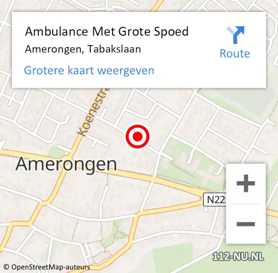 Locatie op kaart van de 112 melding: Ambulance Met Grote Spoed Naar Amerongen, Tabakslaan op 28 juli 2016 05:34