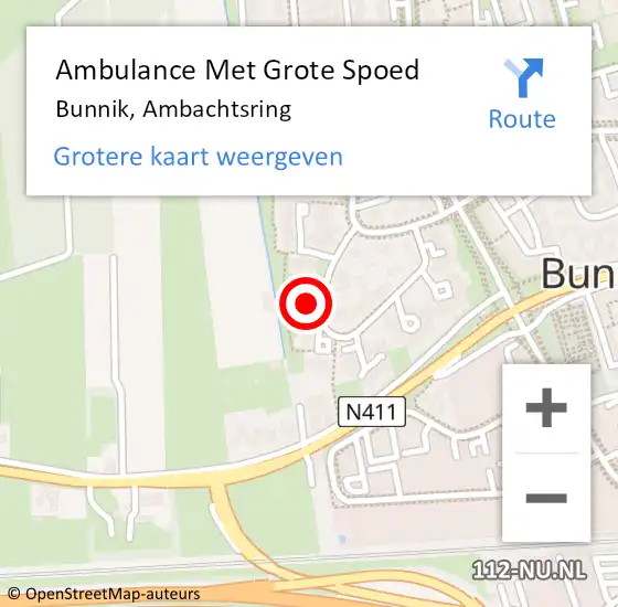 Locatie op kaart van de 112 melding: Ambulance Met Grote Spoed Naar Bunnik, Ambachtsring op 28 juli 2016 07:28