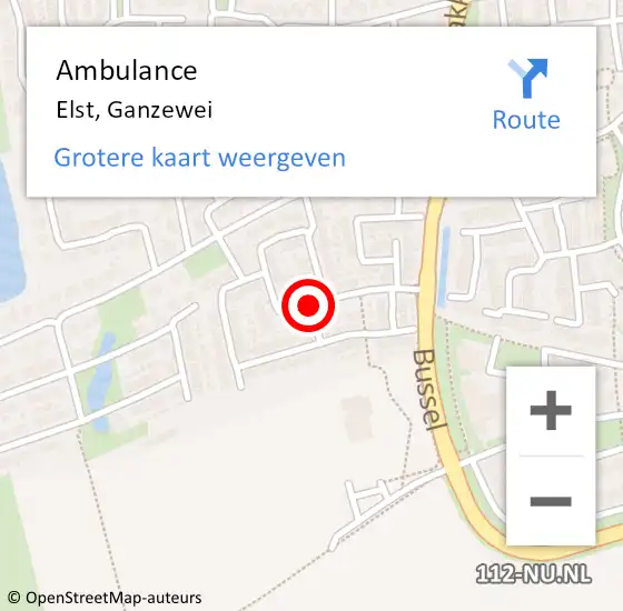 Locatie op kaart van de 112 melding: Ambulance Elst, Ganzewei op 28 juli 2016 08:14