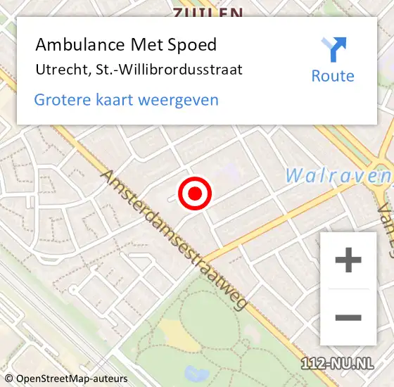 Locatie op kaart van de 112 melding: Ambulance Met Spoed Naar Utrecht, St.-Willibrordusstraat op 28 juli 2016 08:33