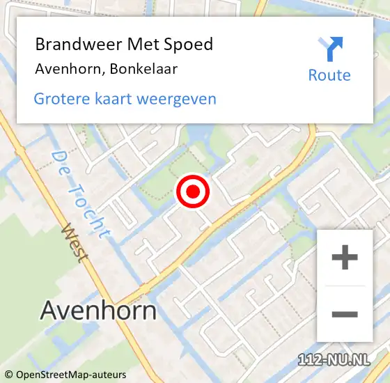 Locatie op kaart van de 112 melding: Brandweer Met Spoed Naar Avenhorn, Bonkelaar op 28 juli 2016 08:36