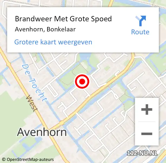 Locatie op kaart van de 112 melding: Brandweer Met Grote Spoed Naar Avenhorn, Bonkelaar op 28 juli 2016 08:38