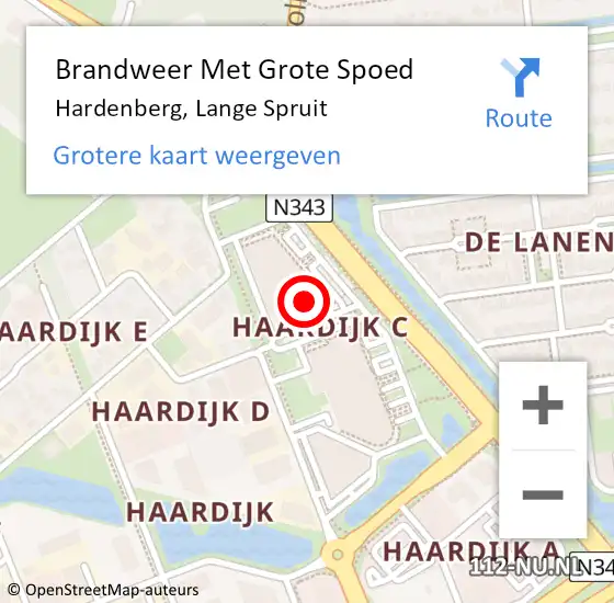 Locatie op kaart van de 112 melding: Brandweer Met Grote Spoed Naar Hardenberg, Lange Spruit op 28 juli 2016 09:30