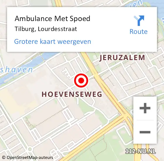 Locatie op kaart van de 112 melding: Ambulance Met Spoed Naar Tilburg, Lourdesstraat op 28 juli 2016 09:32