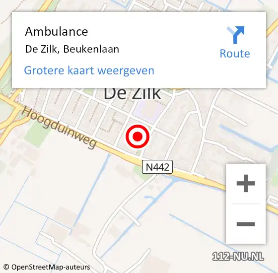 Locatie op kaart van de 112 melding: Ambulance De Zilk, Beukenlaan op 28 juli 2016 09:35