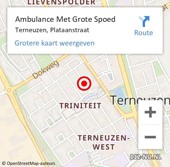 Locatie op kaart van de 112 melding: Ambulance Met Grote Spoed Naar Terneuzen, Plataanstraat op 22 december 2013 18:04