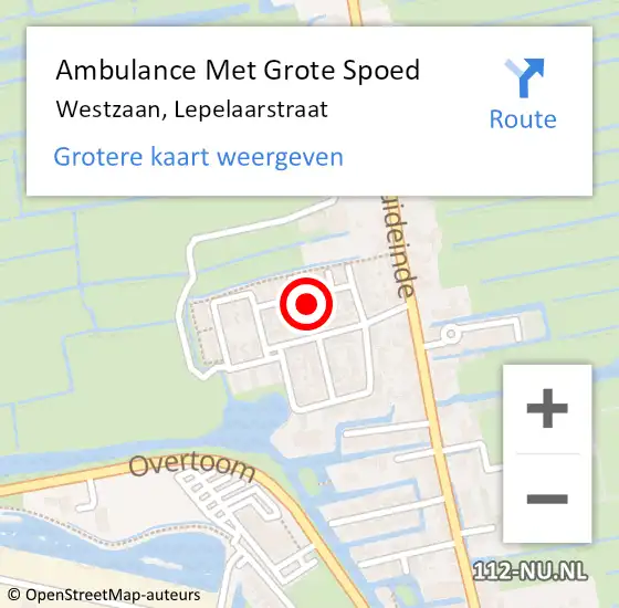 Locatie op kaart van de 112 melding: Ambulance Met Grote Spoed Naar Westzaan, Lepelaarstraat op 28 juli 2016 09:42