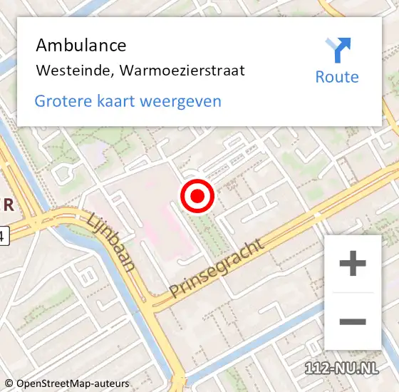 Locatie op kaart van de 112 melding: Ambulance Westeinde, Warmoezierstraat op 28 juli 2016 10:49