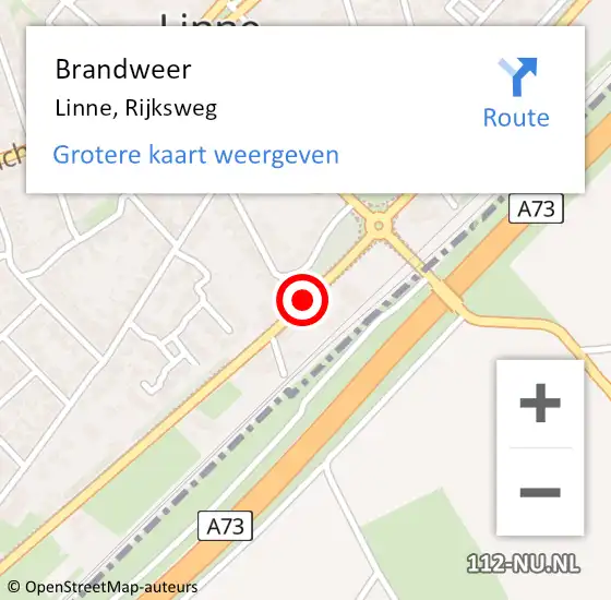 Locatie op kaart van de 112 melding: Brandweer Linne, Rijksweg op 28 juli 2016 10:55