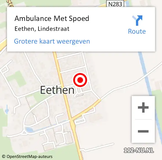 Locatie op kaart van de 112 melding: Ambulance Met Spoed Naar Eethen, Lindestraat op 28 juli 2016 12:14