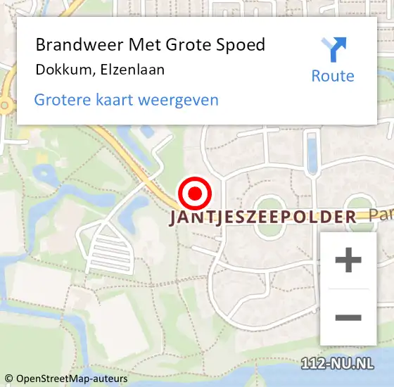 Locatie op kaart van de 112 melding: Brandweer Met Grote Spoed Naar Dokkum, Elzenlaan op 28 juli 2016 14:18