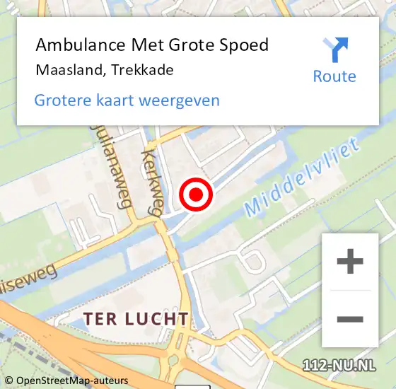 Locatie op kaart van de 112 melding: Ambulance Met Grote Spoed Naar Maasland, Trekkade op 28 juli 2016 14:44
