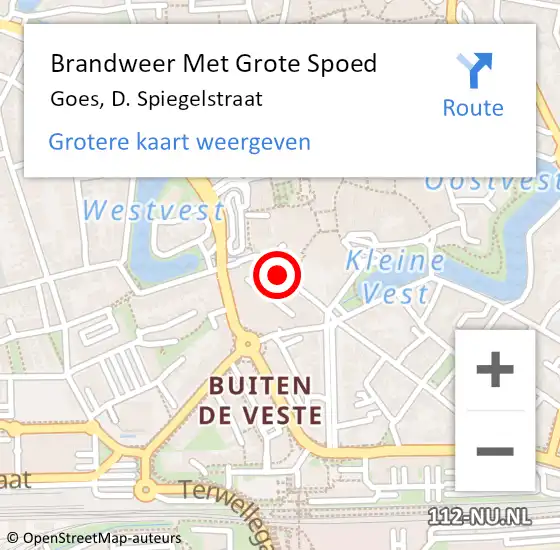 Locatie op kaart van de 112 melding: Brandweer Met Grote Spoed Naar Goes, D. Spiegelstraat op 28 juli 2016 15:00