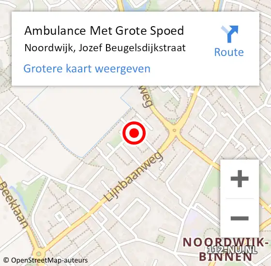 Locatie op kaart van de 112 melding: Ambulance Met Grote Spoed Naar Noordwijk, Jozef Beugelsdijkstraat op 28 juli 2016 15:08