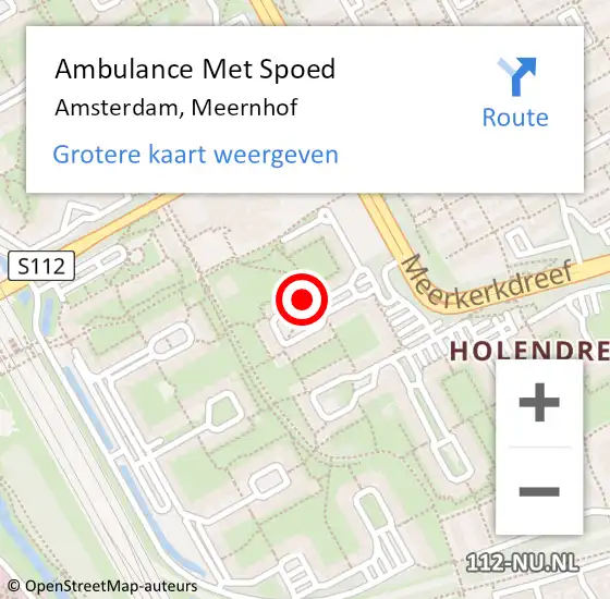 Locatie op kaart van de 112 melding: Ambulance Met Spoed Naar Amsterdam, Meernhof op 28 juli 2016 15:27