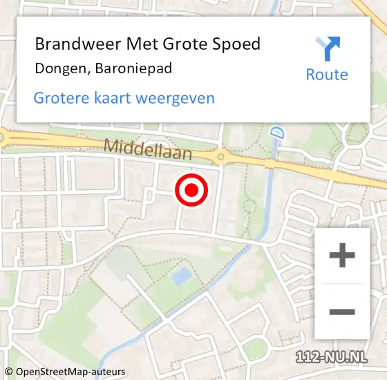 Locatie op kaart van de 112 melding: Brandweer Met Grote Spoed Naar Dongen, Baroniepad op 22 december 2013 18:57