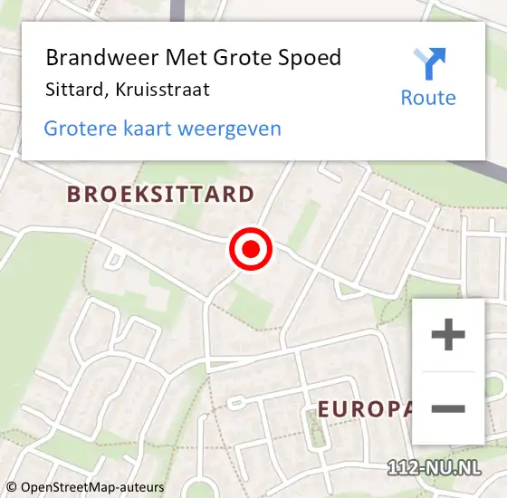 Locatie op kaart van de 112 melding: Brandweer Met Grote Spoed Naar Sittard, Kruisstraat op 28 juli 2016 17:01