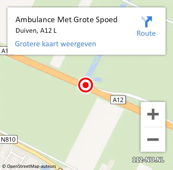 Locatie op kaart van de 112 melding: Ambulance Met Grote Spoed Naar Duiven, A12 L op 28 juli 2016 18:24