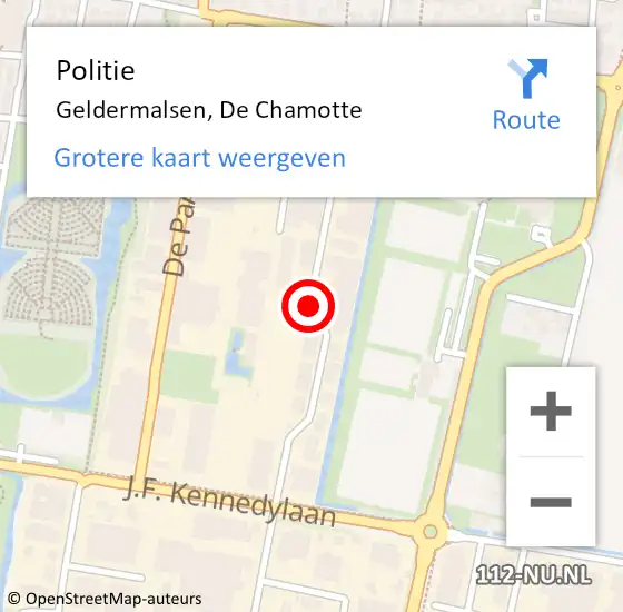 Locatie op kaart van de 112 melding: Politie Geldermalsen, De Chamotte op 28 juli 2016 18:44