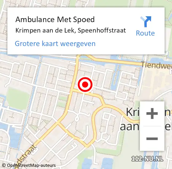 Locatie op kaart van de 112 melding: Ambulance Met Spoed Naar Krimpen aan de Lek, Speenhoffstraat op 28 juli 2016 18:47