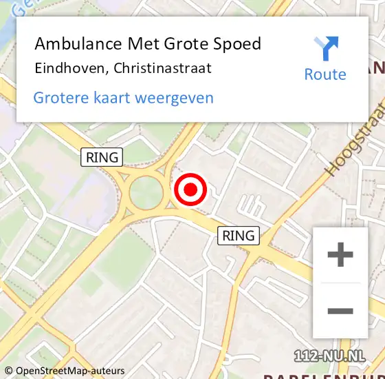 Locatie op kaart van de 112 melding: Ambulance Met Grote Spoed Naar Eindhoven, Christinastraat op 28 juli 2016 20:00
