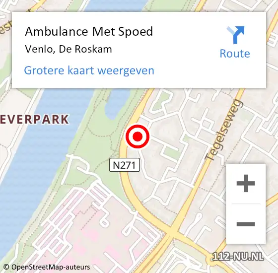 Locatie op kaart van de 112 melding: Ambulance Met Spoed Naar Venlo, De Roskam op 28 juli 2016 20:35