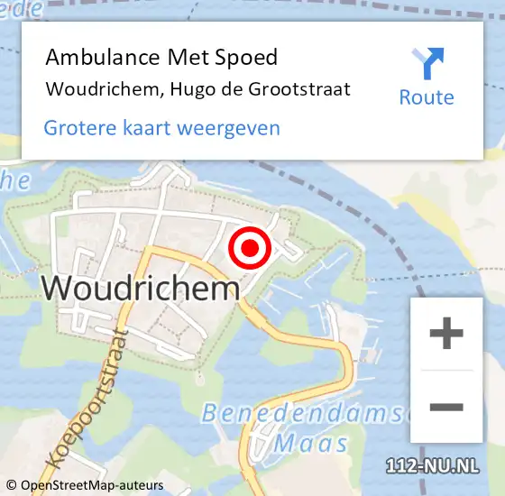 Locatie op kaart van de 112 melding: Ambulance Met Spoed Naar Woudrichem, Hugo de Grootstraat op 28 juli 2016 22:37