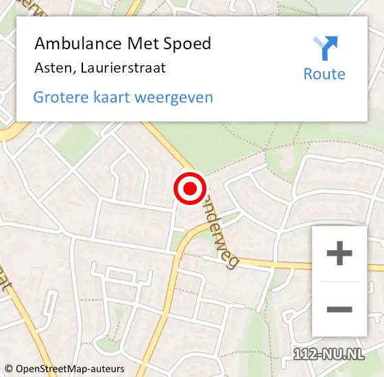 Locatie op kaart van de 112 melding: Ambulance Met Spoed Naar Asten, Laurierstraat op 28 juli 2016 23:08