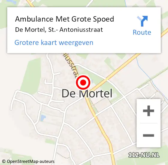 Locatie op kaart van de 112 melding: Ambulance Met Grote Spoed Naar De Mortel, St.- Antoniusstraat op 28 juli 2016 23:24