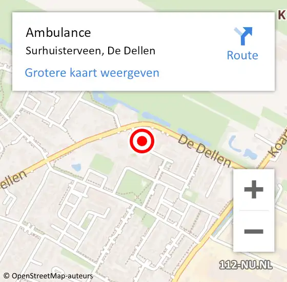 Locatie op kaart van de 112 melding: Ambulance Surhuisterveen, De Dellen op 28 juli 2016 23:52