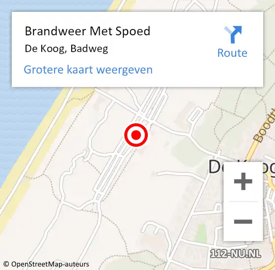 Locatie op kaart van de 112 melding: Brandweer Met Spoed Naar De Koog, Badweg op 29 juli 2016 00:28