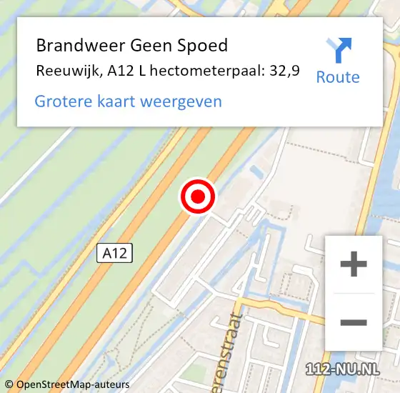 Locatie op kaart van de 112 melding: Brandweer Geen Spoed Naar Reeuwijk, A12 L hectometerpaal: 32,9 op 29 juli 2016 01:38