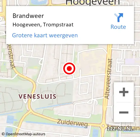 Locatie op kaart van de 112 melding: Brandweer Hoogeveen, Trompstraat op 29 juli 2016 02:16