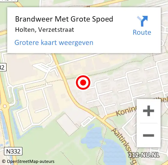 Locatie op kaart van de 112 melding: Brandweer Met Grote Spoed Naar Holten, Verzetstraat op 29 juli 2016 04:20