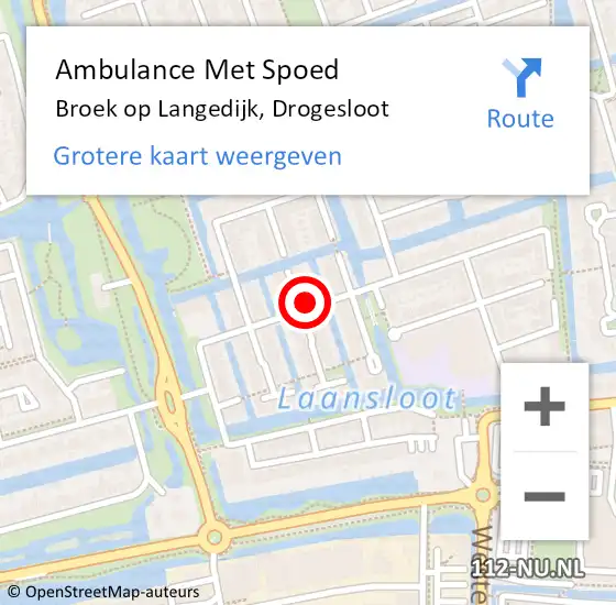 Locatie op kaart van de 112 melding: Ambulance Met Spoed Naar Broek op Langedijk, Drogesloot op 29 juli 2016 05:45