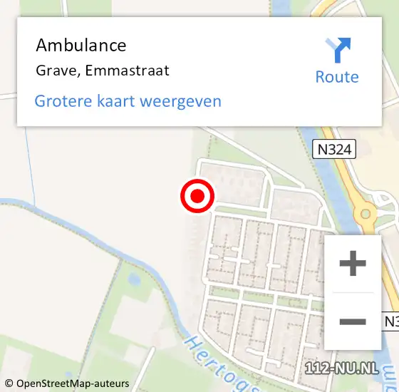 Locatie op kaart van de 112 melding: Ambulance Grave, Emmastraat op 29 juli 2016 10:52