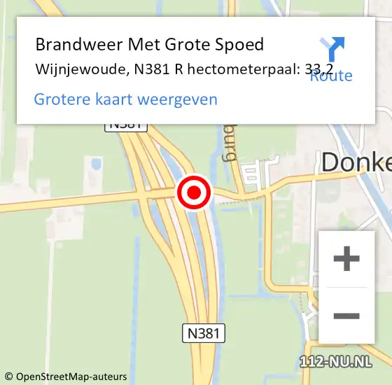 Locatie op kaart van de 112 melding: Brandweer Met Grote Spoed Naar Wijnjewoude, N381 R hectometerpaal: 33,2 op 29 juli 2016 12:45