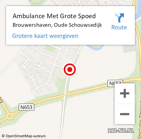 Locatie op kaart van de 112 melding: Ambulance Met Grote Spoed Naar Brouwershaven, Oude Schouwsedijk op 29 juli 2016 12:50