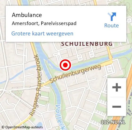 Locatie op kaart van de 112 melding: Ambulance Amersfoort, Parelvisserspad op 29 juli 2016 13:33