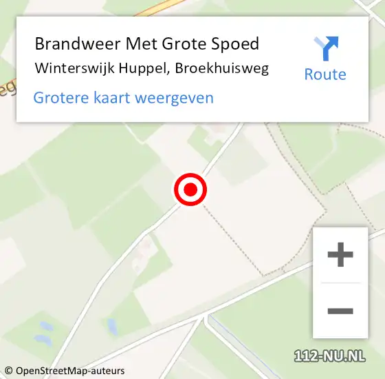 Locatie op kaart van de 112 melding: Brandweer Met Grote Spoed Naar Winterswijk Huppel, Broekhuisweg op 29 juli 2016 13:45