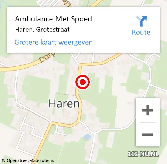 Locatie op kaart van de 112 melding: Ambulance Met Spoed Naar Haren, Grotestraat op 29 juli 2016 14:24