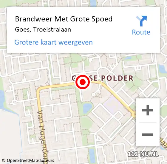 Locatie op kaart van de 112 melding: Brandweer Met Grote Spoed Naar Goes, Troelstralaan op 29 juli 2016 16:34