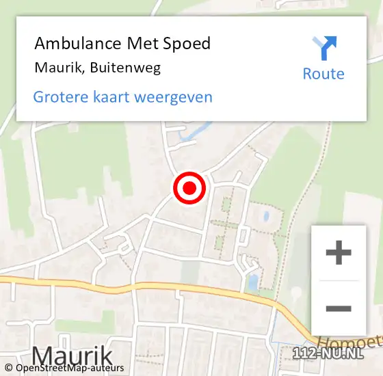 Locatie op kaart van de 112 melding: Ambulance Met Spoed Naar Maurik, Buitenweg op 22 december 2013 21:28