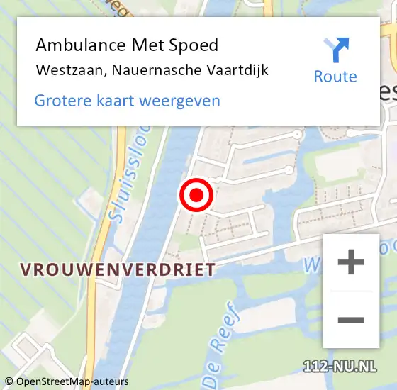 Locatie op kaart van de 112 melding: Ambulance Met Spoed Naar Westzaan, Nauernasche Vaartdijk op 29 juli 2016 18:07