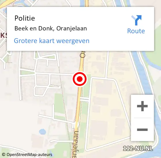 Locatie op kaart van de 112 melding: Politie Beek en Donk, Oranjelaan op 29 juli 2016 18:57