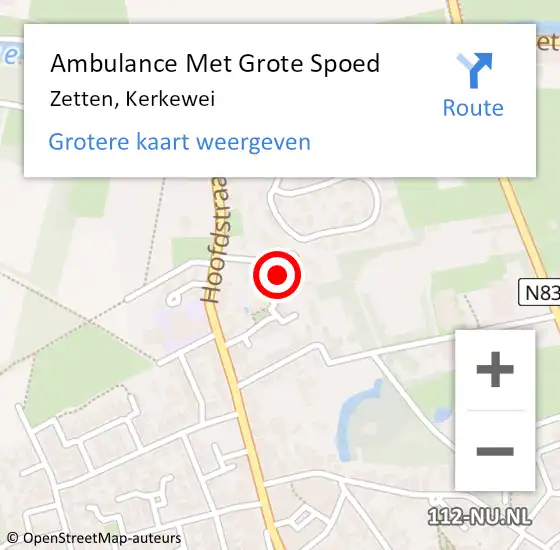 Locatie op kaart van de 112 melding: Ambulance Met Grote Spoed Naar Zetten, Kerkewei op 29 juli 2016 18:59