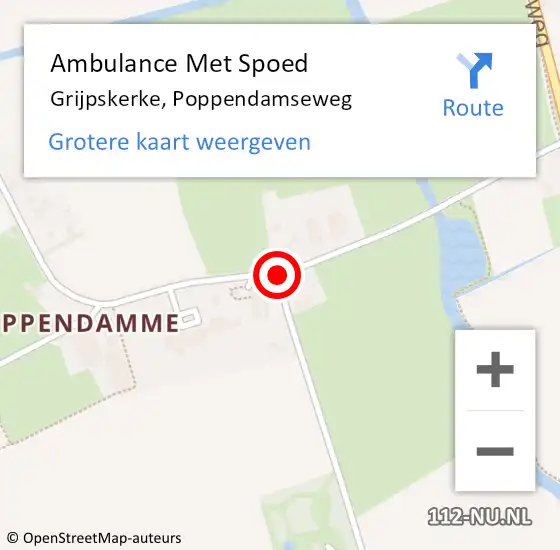 Locatie op kaart van de 112 melding: Ambulance Met Spoed Naar Grijpskerke, Poppendamseweg op 29 juli 2016 19:56